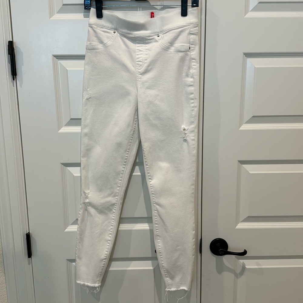 Spanx Distressed Skinny Jeans Style 20229 Stretch Pull On White Size Small